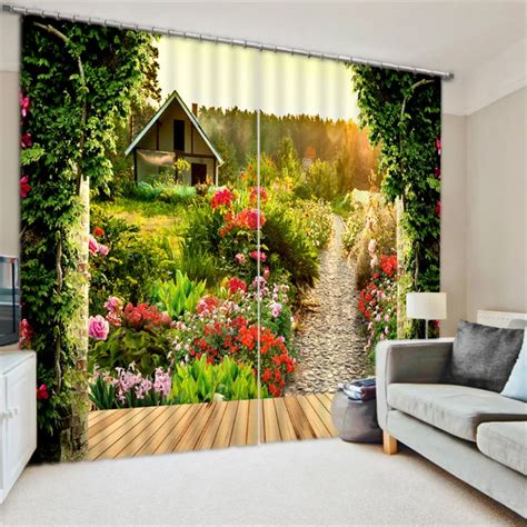 Garden Flower Luxury Blackout 3d Window Curtains Living Room Office
