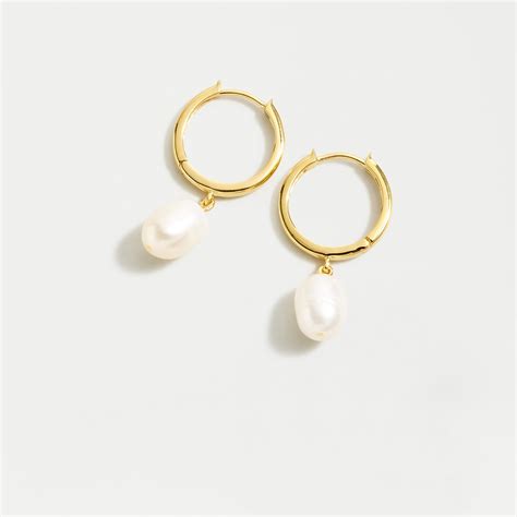 J Crew Demi Fine K Gold Plated Pearl Hoop Earrings