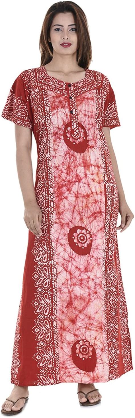 Apratim Women Cotton Batik Print Nightwear Gown Sexy Nighties Nighty Sleepwear Indian Dress Long