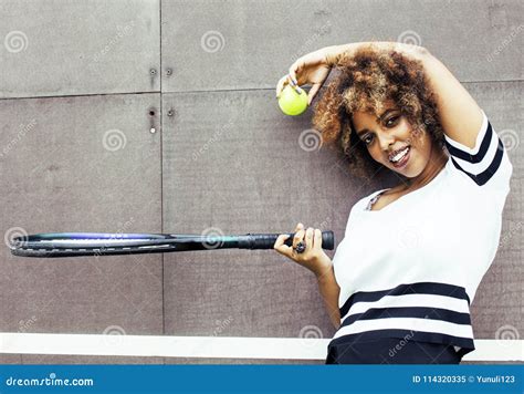 Young Stylish Afro American Girl Playing Tennis Sport Healthy L Stock Image Image Of Beauty