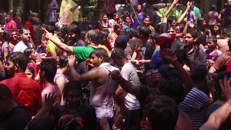 Mumbai India March 13 2017 People Celebrating Holi Festival At