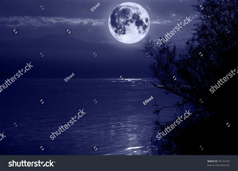 Big Blue Moon Over Water Elements Of This Image Furnished