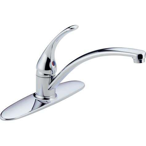 Shut off your water before beginning installation. Delta Foundations Single-Handle Standard Kitchen Faucet in ...