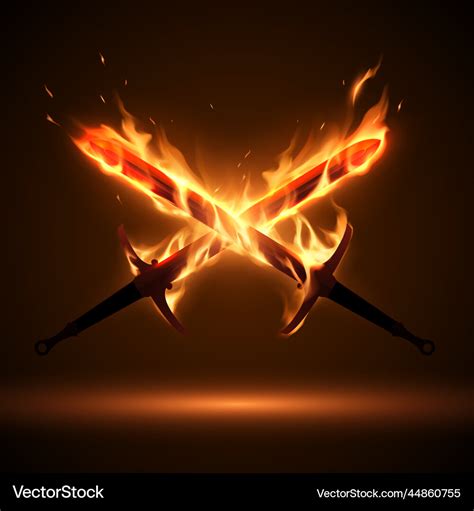 Crossed Swords In Fire Flames Royalty Free Vector Image