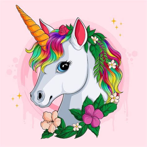 Premium Vector Pretty Unicorn Head Fantasy Character With Colorful