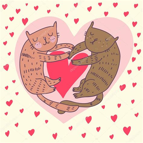 Cartoon Cats In Love Cute Romantic Background Stock Vector Image By