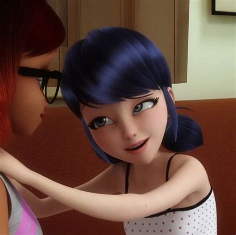 An Animated Image Of A Woman With Blue Hair And Glasses Touching