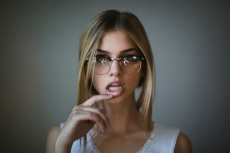 Hd Wallpaper Face Finger On Lips Portrait Women With Glasses