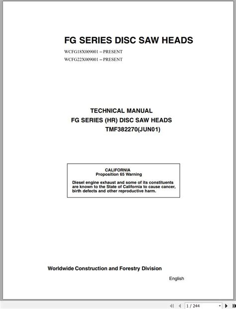 John Deere FG18 FG22 Swing To Tree Disc Saw Felling Heads Technical