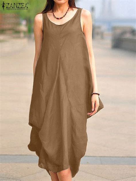 vintage baggy beach dress women summer sundress zanzea 2022 casual sleeveless tank vestidos
