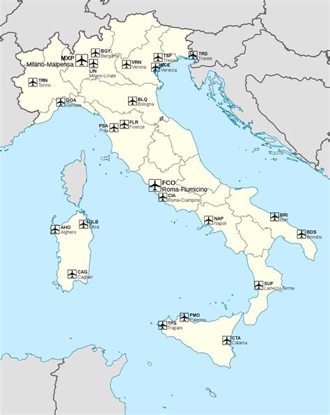 Italy Airport Map International Airports In Italy Map Southern