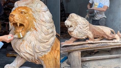 Amazing Beautiful Lion Wood Carving Best Wood Carvings 2020 Youtube