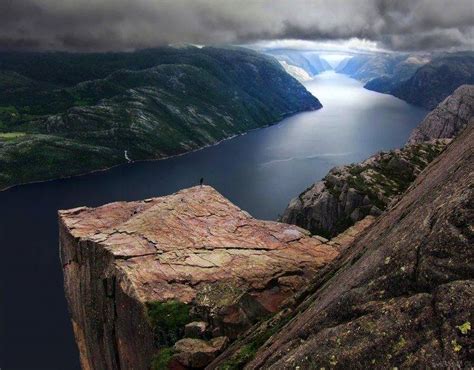 Preikestolen Norway Fjord Clouds Cliff Mountain Sea