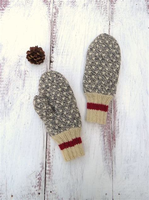Made To Order Thrummed Mittens Hand Knit Grey And White Wool Etsy