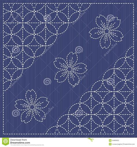 Sashiko embroidery patterns learn sashiko hand embroidery beautiful japanese embroidery. Sashiko Motif - Blooming Cherry Flowers And Circles ...