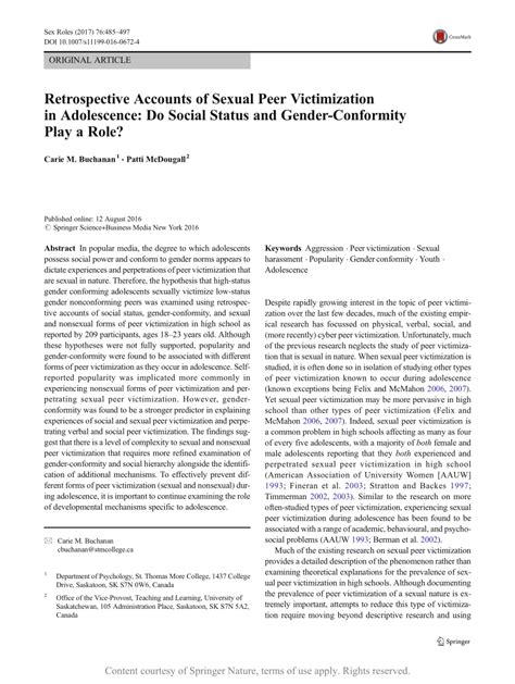 Retrospective Accounts Of Sexual Peer Victimization In Adolescence Do Social Status And Gender