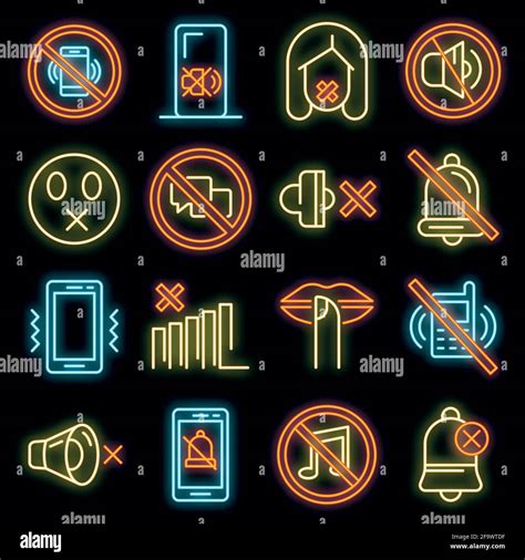 Silence Icons Set Outline Set Of Silence Vector Icons Neon Color On