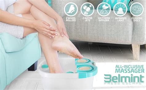Belmint Home Foot Spa Bath Massager All In 1 Water Jets Bubble Massaging With 2x Loofahs For