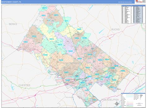 Montgomery County Pa Wall Map Color Cast Style By Marketmaps