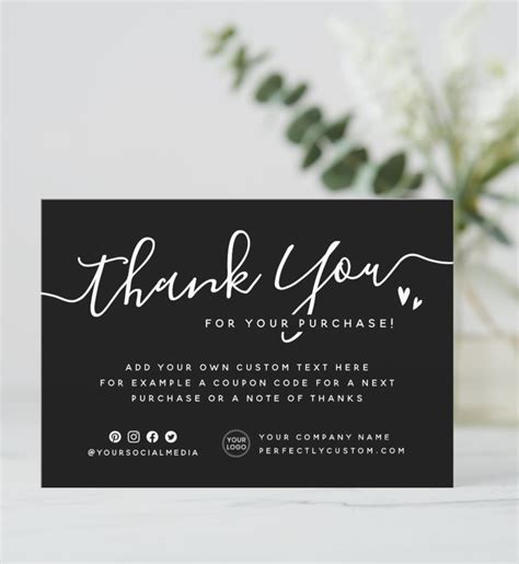 Black Custom Logo Thank You Note Card Thank You Note Cards Thank You