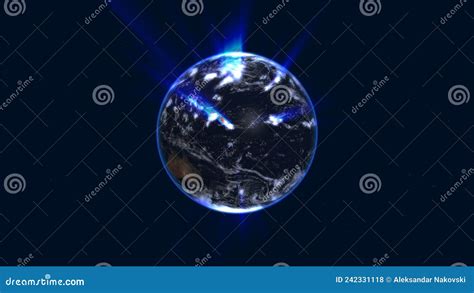 Earth Globe With Glowing Details And Light Rays 3d Illustration Stock