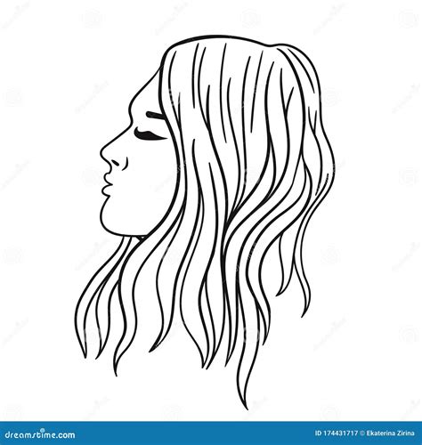 Women S Hairstyle For Long Hair Black Outline On A White Background