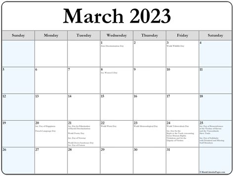March 2023 Calendar With Holidays Printable Get Latest 2023 News Update