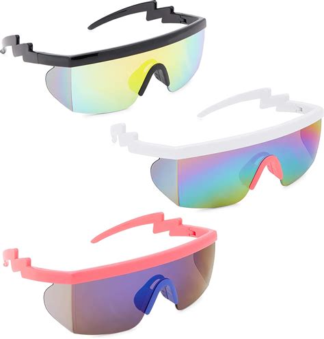 neon 80 s sunglasses for rave accessories rimless mirrored glasses 3 pack clothing