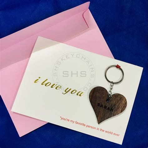 I Love You With Personalised Wooden Heart Name Keychain Buyonpk