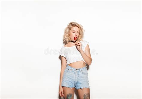 A Girl Licking A Lollipop Stock Image Image Of Dessert 91154807