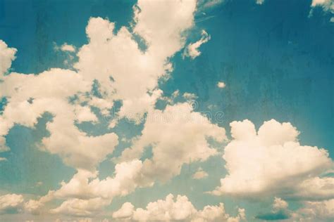 Grunge Blue Sky And Clouds Background Texture Vintage With Space Stock