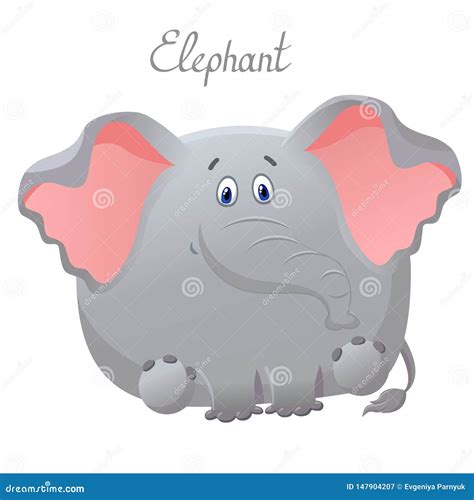Funny Elephant Vector Greeting Card With Cute Fat Cartoon Character