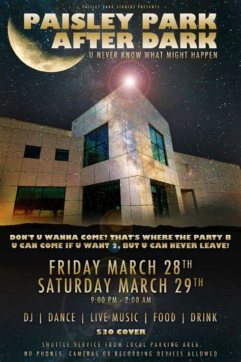 Massive soundstage and concert hall where prince rehearsed for tours and held exclusive, private events and concerts. PAISLEY PARK AFTER DARK THIS FRIDAY & SATURDAY! | Dr ...