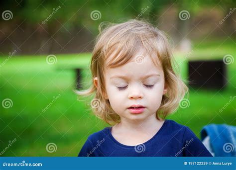 Portrait Of A Cute Little Girl With Closed Eyes Stock Image Image Of