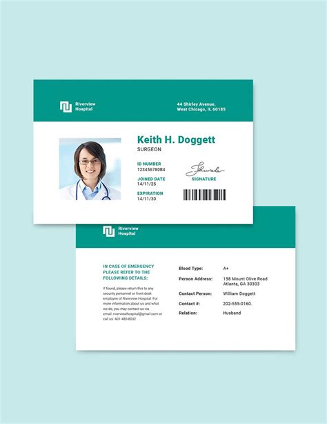 Hospital Id Card Template In Pages Psd Illustrator Word Publisher