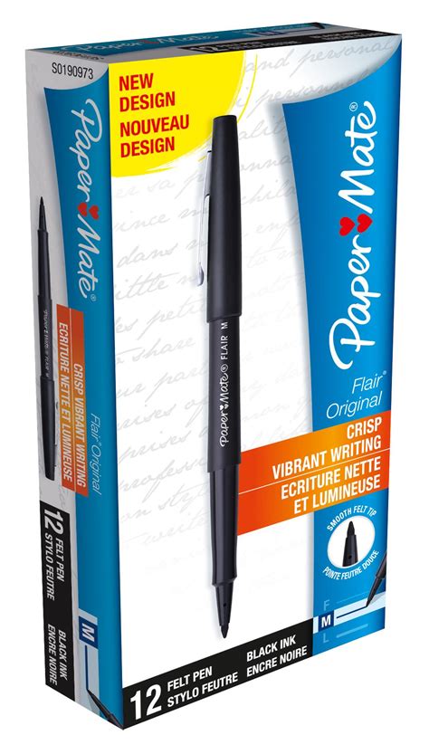 Paper Mate Flair Pen 11mm Medium Tip Black Box Of 12 Uk