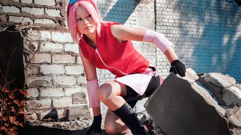 Wallpaper Cosplay Model Anime Naruto Shippuuden Fashion Pink Hair Haruno Sakura