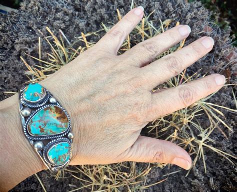 G Signed Navajo Jewelry Turquoise Cuff Bracelet Vintage Native