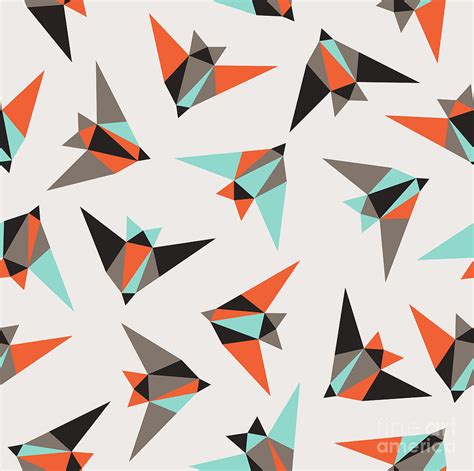 Seamless Geometric Pattern Flying Birds Digital Art By Graphiteska