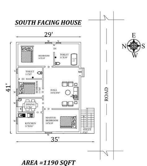 30x60 house plan,elevation,3d view, drawings, pakistan house plan, pakistan house elevation,3d elevation. 29'x41' 3bhk South facing House Plan As Per Vastu Shastra ...