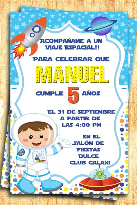 Invitación Astronauta Tarjeta De Invitación Cumpleaños V