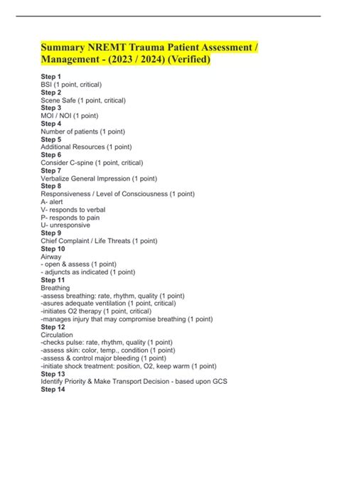 Summary NREMT Trauma Patient Assessment / Management - (2023 / 2024
