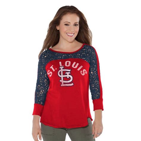 Touch By Alyssa Milano St Louis Cardinals Womens Rednavy Playoff Crochet Lace Three Quarter T