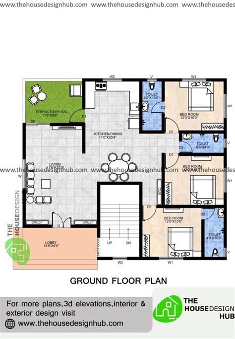 41 X 36 Ft 3 Bhk Villa Plan In 1500 Sq Ft The House Design Hub
