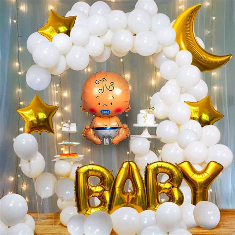 Golden Baby Decoration Combo 57pcs Moon And Star Foil Balloon White Latex