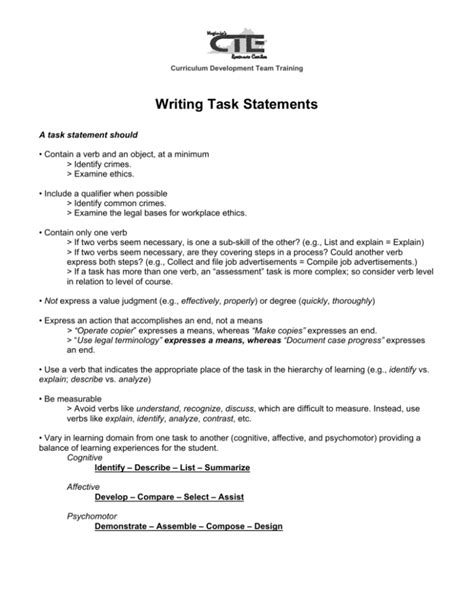 Writing Task Statements And Definitions