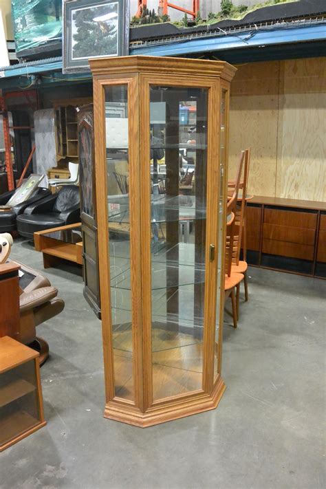 Buhler Furniture Solid Oak Corner Glass Display Cabinet