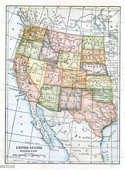 Usa Western States Map 1898 Stock Illustration Download Image Now