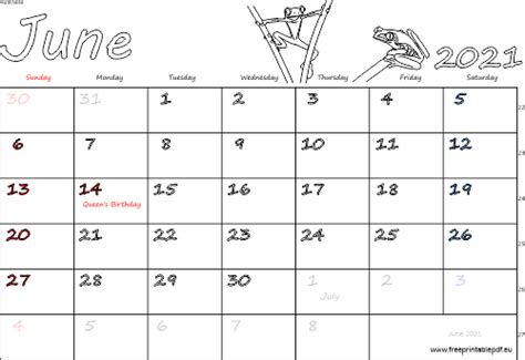 June 2021 Australia Calendar Free Printable Pdf
