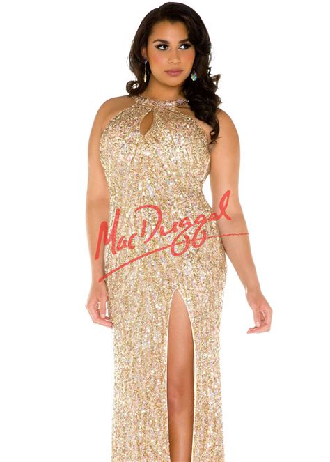 Fabulouss By Mac Duggal 4138 Dazzling Sequin Gown Gold Plus Size